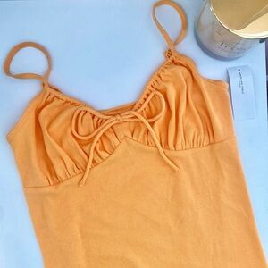 American Eagle Outfitters Orange Ruched Knit Mini Dress